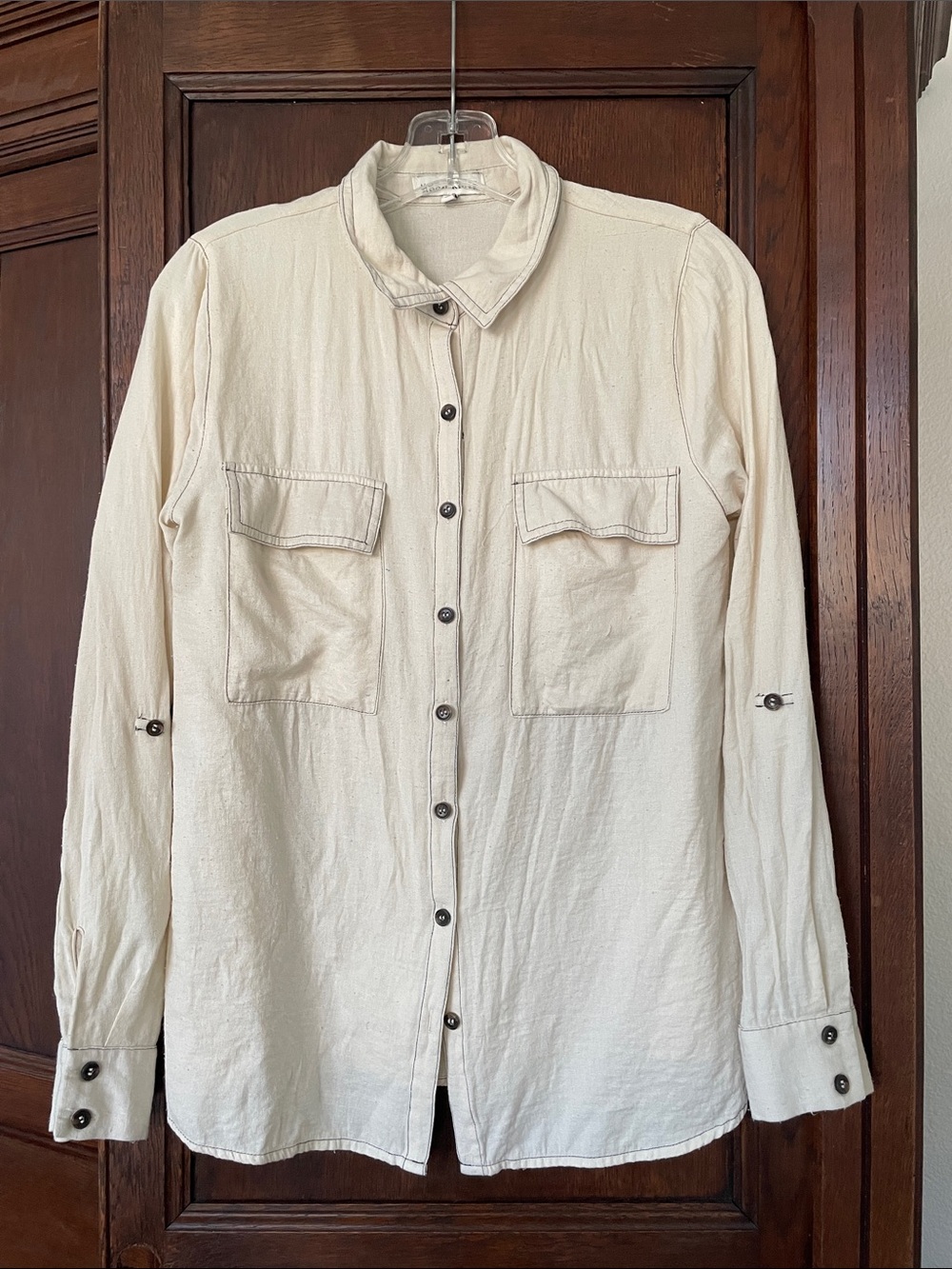 Moon River Ivory Button Down Shirt Top Relaxed Fit Lightweight Textured